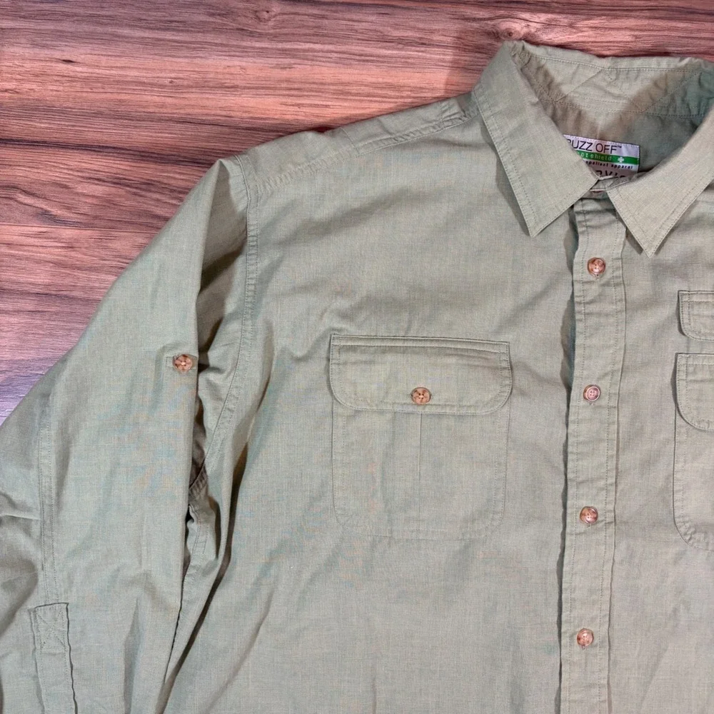 Orvis Buzz Off Insect Shield Shirt Mens XL Sage Green Long Sleeve Fishing Hiking - Picture 2 of 9